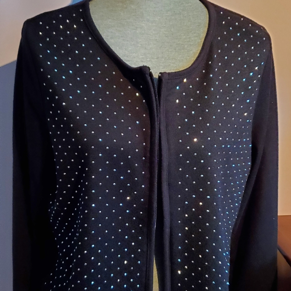 Cathy Daniels black beaded cardigan sweater